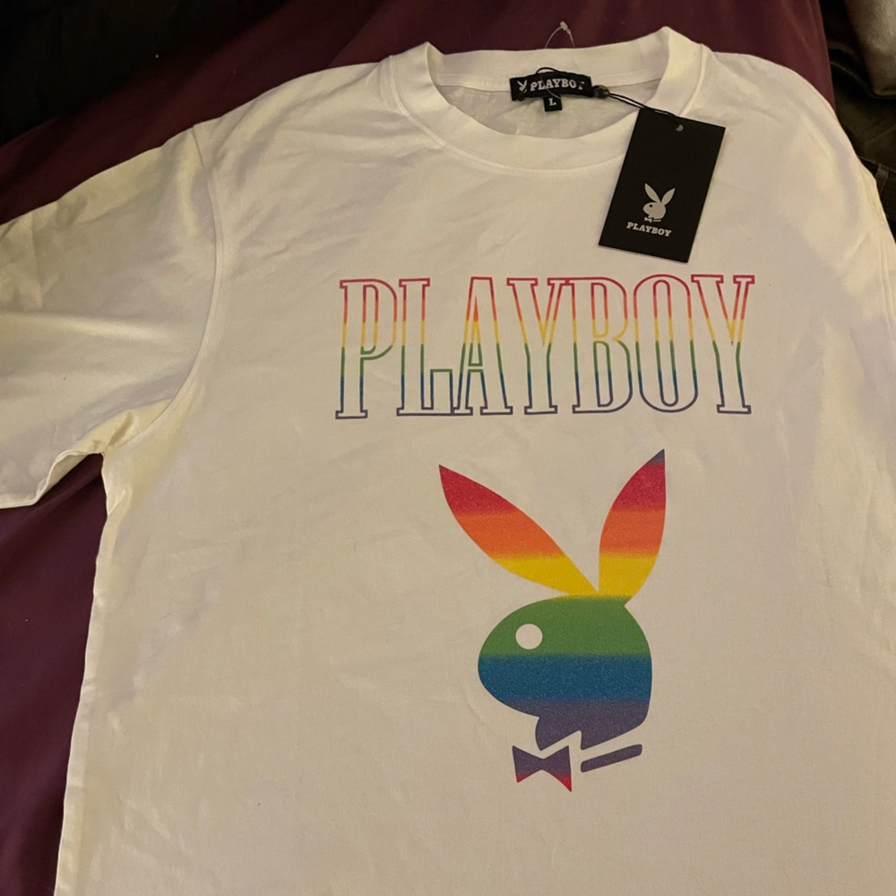 PLAYBOY White Tee with Rainbow Logo